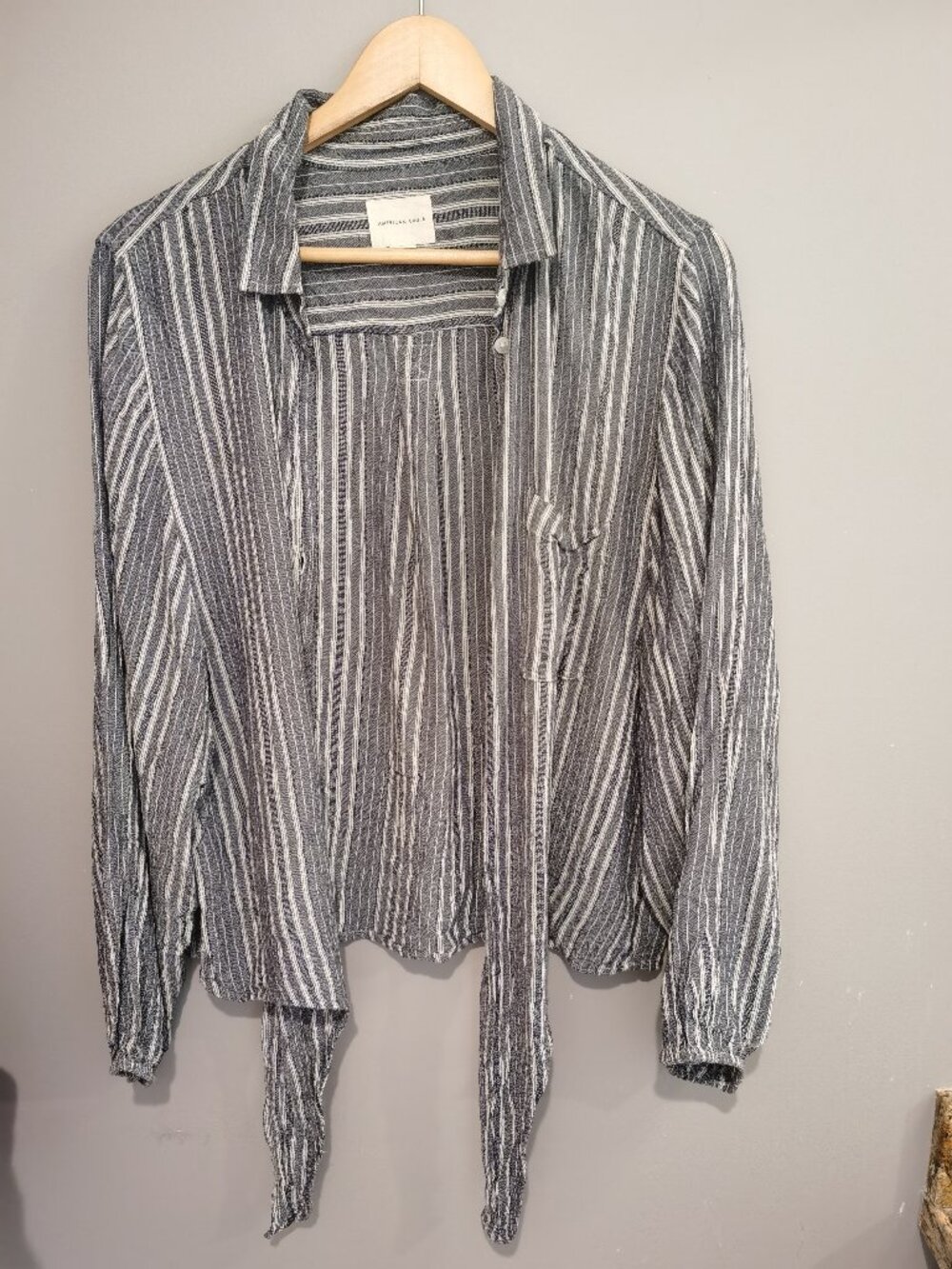 American Eagle Striped Tie-Front Blouse | Size L